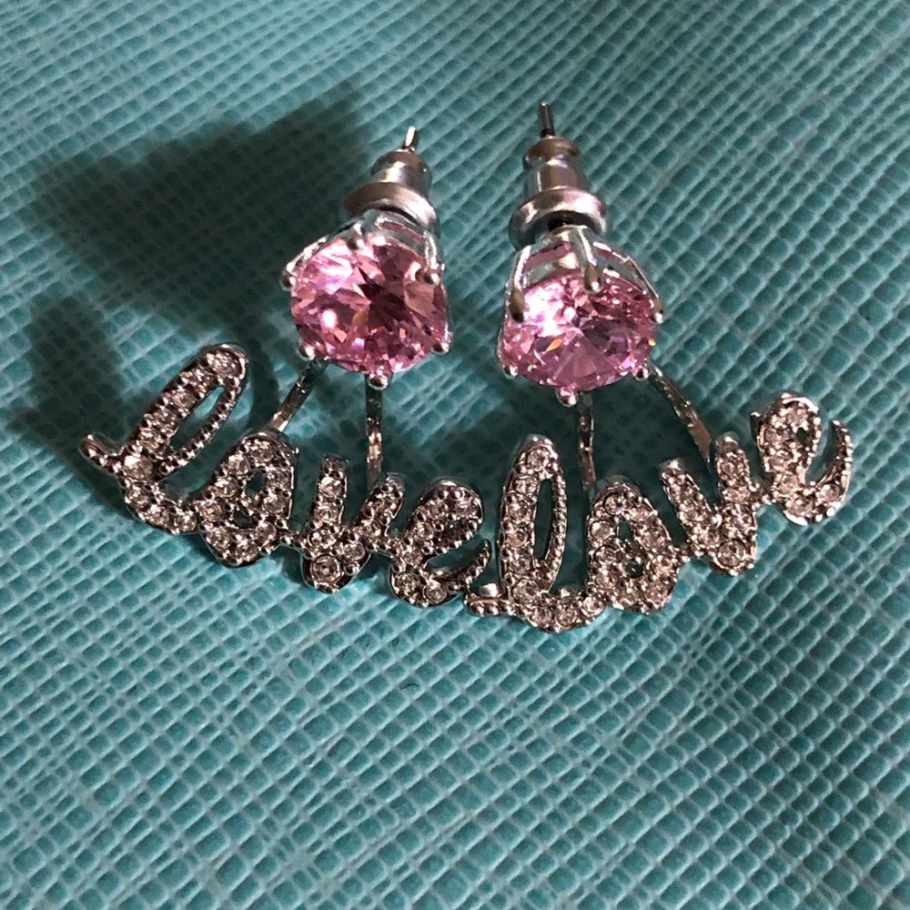 Pink Swarovski Crystals Studs W/love Halos